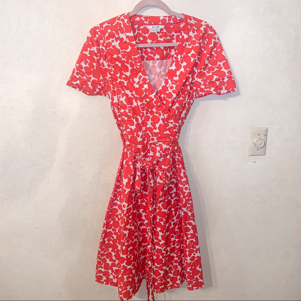 Boden Red and White Patterned Wrap Dress Size 14L
